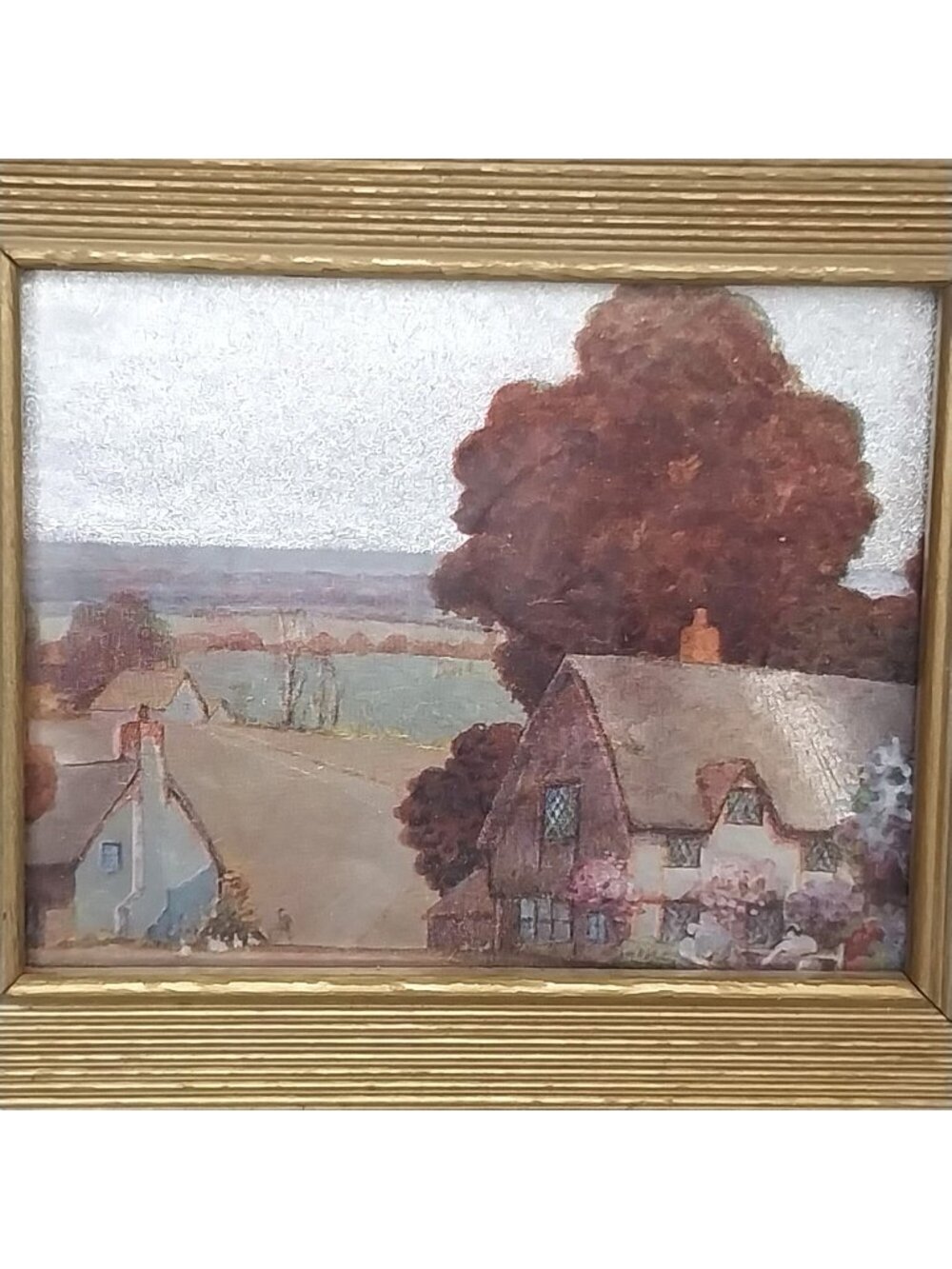 Vintage Franklin Picture Foil Lithograph Framed Artwork European Village
